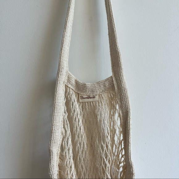 Cream mesh minimalist market tote beach vacation - Picture 7 of 8